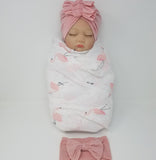 100% Organic Muslin &  Hairbow Swaddle Gift Set Girl Unicorns Flamingos Aloha