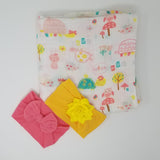 100% Organic Muslin &  Hairbow Swaddle Gift Set Girl Unicorns Flamingos Aloha
