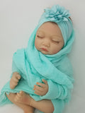 Softest Muslin  & Hairbow Swaddle Set Gift Set  Baby Girl Peach Purple Gray Aqua