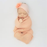 Softest Muslin  & Hairbow Swaddle Set Gift Set  Baby Girl Peach Purple Gray Aqua
