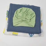 100% Cotton Swaddle + Wrap + Hairbow Swaddle 3 pc  Gift Set  Bears Aqua Pineapples