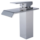 Yodel Single Handle Waterfall Bathroom Vanity Sink Faucet (Brushed Nickel Rectangular)