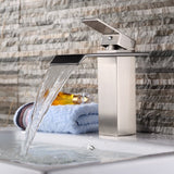 Yodel Single Handle Waterfall Bathroom Vanity Sink Faucet (Brushed Nickel Rectangular)