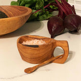 Reclaimed Olive Wood Salt Pot and Spoon - Kahero
