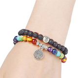 Tree of Life Lava Chakra Beaded Bracelet Necklace