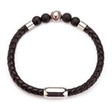 Stainless Steel Magnetic Clasp Baseball Bead Men's Lava Braided Leather Bracelet