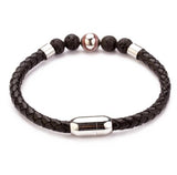 Stainless Steel Magnetic Clasp Baseball Bead Men's Lava Braided Leather Bracelet