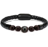 Stainless Steel Magnetic Clasp Baseball Bead Men's Lava Braided Leather Bracelet